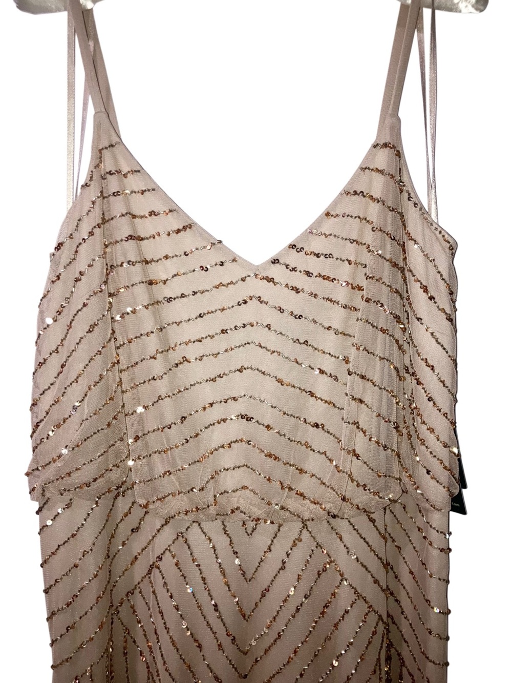 Adrianna Papell Champagne Gold Beaded Art Deco Blouson Gown Wedding Sz 16 NWT - Picture 11 of 16